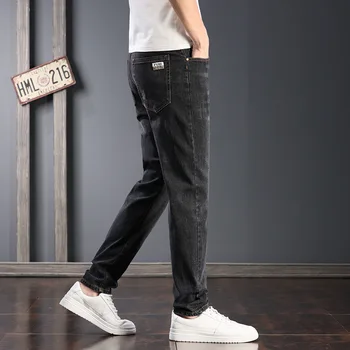 Бесплатная доставка 2023, весенне-летние мужские прямые джинсы со средней талией, молодежные повседневные брюки