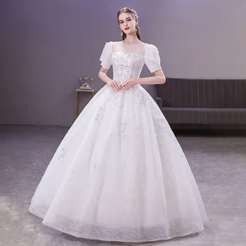 Блестящее Свадебное платье 2023, Новое Бальное платье с коротким рукавом, Свадебное платье, Кружевное Свадебное платье в пол, Vestido De Noiva