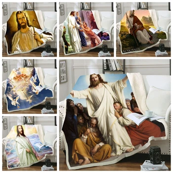 Бог, религия, Иисус Христос, 3D печать, плюшевое флисовое одеяло, модные одеяла для взрослых, Домашний офис, повседневное, Шерп для девочек, одеяло B01