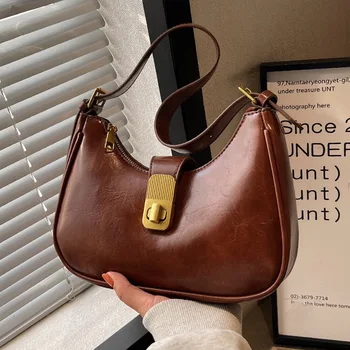 Брендовая Дизайнерская женская сумка через плечо из искусственной кожи, сумка через плечо с замком в стиле ретро, сумка Half Moon, тренд 2022 года