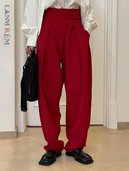 Брюки с высокой свободной талией, широкие повседневные однотонные брюки, Женская мода 2023, весенняя новинка корейской версии