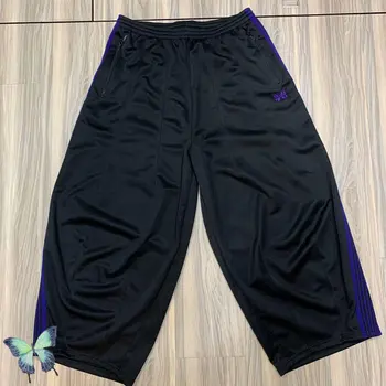 Брюки с широким подолом, высококачественные спортивные брюки с вышивкой в виде бабочки, фиолетовые спортивные брюки в полоску с иглами для мужчин и женщин