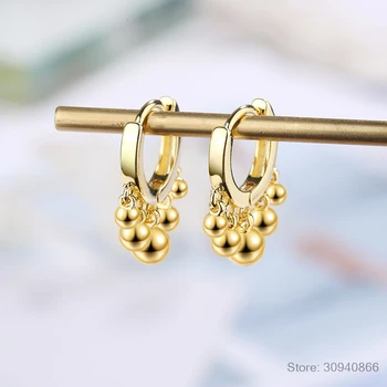 Бусины из стерлингового серебра 925 пробы Серьги-кольца для женщин Французское золото Серебряные серьги-кольца Оптом Ювелирные изделия S-E1499