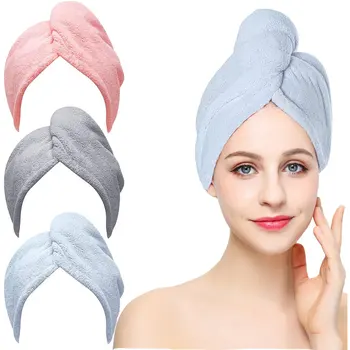 Быстросохнущее полотенце для волос, женская шапочка для душа из микрофибры, впитывающее полотенце для волос, шапочка для ванной, Быстросохнущая шапочка для сушки волос, тюрбан, обертывания для головы