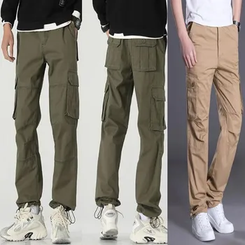 Весенне-осенние мужские свободные брюки-карго из тонкого хлопка для отдыха с несколькими карманами