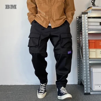 Весенне-осенняя модная уличная одежда, Брюки-карго, мужская одежда, повседневные брюки больших размеров, японские черные джоггеры Harajuku