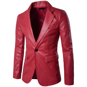 Весенняя одежда 2023 года, новый европейский и американский стиль, однотонный тонкий высококачественный костюм из искусственной кожи, модная мужская кожаная куртка