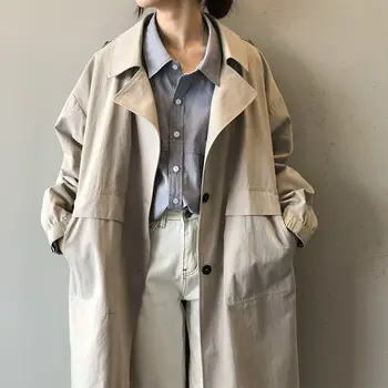 Ветровка женская средней длины, весенне-осеннее новое пальто 2022 года, корейская версия, свободное пальто до колена