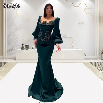 Вечернее платье SoAyle с рукавами, аппликация из бисера на свадьбу Русалки, Саудовская Аравия, Вечерние платья для женщин, большие размеры