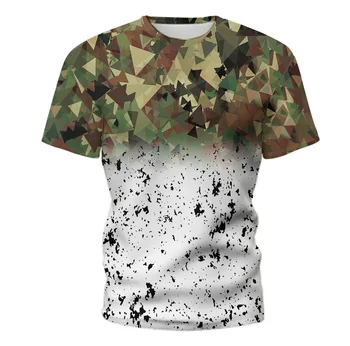 Винтажная камуфляжная Летняя мужская футболка в стиле пэчворк, модная креативная 3D печать, индивидуальный тренд, топ с коротким рукавом и круглым вырезом
