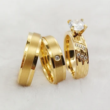 Винтажное кольцо Для дам и девочек 3шт Высококачественных дизайнерских украшений из 18-каратного золота С покрытием Свадебные Обручальные кольца Наборы для влюбленных Пар
