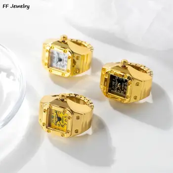 Винтажные квадратные кварцевые часы в стиле Панк, кольца для пары, женщины, мужчины, Хип-хоп, Крутые Эластичные кольца для часов, модные украшения