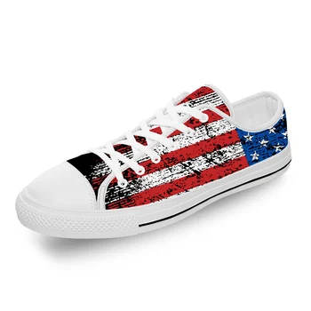 Винтажные Кроссовки с низким берцем с американским флагом, Мужская Женская Повседневная обувь для подростков, Парусиновые кроссовки для бега, Дышащая Легкая Белая обувь