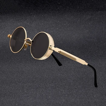 Винтажные Круглые Поляризованные Солнцезащитные очки в стиле Ретро Стимпанк, Солнцезащитные очки для Мужчин и Женщин, Маленькие Металлические Очки для вождения UV400