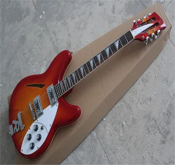 Вишнево-красная полупустотелая гитара с R Tail, изготовленная на заказ, 12 струн, 2 звукоснимателя