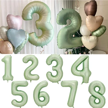 Воздушный шар с цифрами 32/40 дюймов, воздушные шары с цифрами 0-9, восьмерка синих фигурок, украшение для вечеринки в честь дня рождения воздушным шаром зеленого карамельно-кремового цвета