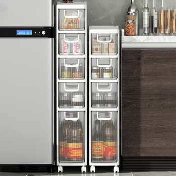 Выдвижной кухонный шкаф с выдвижными ящиками от пола до потолка, Многофункциональная полка для домашнего холодильника, Съемный выдвижной шкаф для хранения закусок