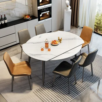 Выдвижной обеденный стол из каменной плиты, Современная простая комбинация складного стола и стула для дома