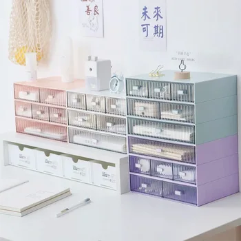 Выдвижной ящик для хранения Пластиковый Настольный органайзер для офисного хлама, Свободная комбинация, многослойная штабелируемая шкатулка для драгоценностей, 4 цвета