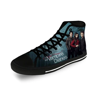 Высокие кроссовки The Vampire Diaries, Мужская Женская повседневная обувь для подростков, Парусиновые кроссовки для бега с 3D-принтом, легкая обувь черного цвета