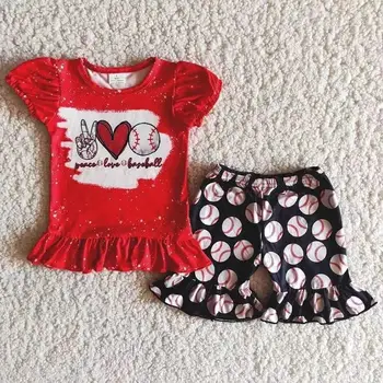 Высококачественная красная футболка RTS Для девочек, костюм для малышей, Летняя одежда для малышей, Комплекты детской бейсбольной одежды