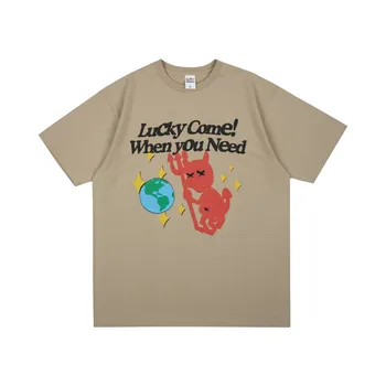 Высококачественная футболка Оверсайз с принтом Lucky Come, женские Топы цвета Каваи Хаки, Рубашки Harajuku, Модная Эстетическая Одежда 2023, Лето