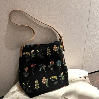 Вышитая вручную цветочная сумка-мешок Роскошная дизайнерская сумка Высококачественная сумка-тоут большой емкости повседневная холщовая сумка через плечо