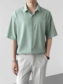 Гавайская рубашка с лацканами 2023, Мужские повседневные рубашки с коротким рукавом, Мужская однотонная рубашка, Летняя мужская одежда, Уличная ретро-одежда E131