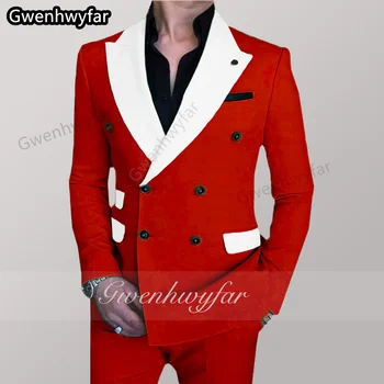 Гвенвьяр 2022 Модный Белый Двубортный Красный Костюм С Заостренным Лацканом Для Официального Ужина, Свадебный Костюм, 2 предмета (Куртка + брюки)