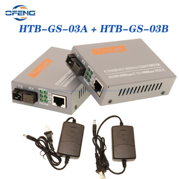 Гигабитный волоконно-оптический медиаконвертер HTB-GS-03 с одинарным оптоволоконным портом SC 1000 Мбит/с, внешний источник питания