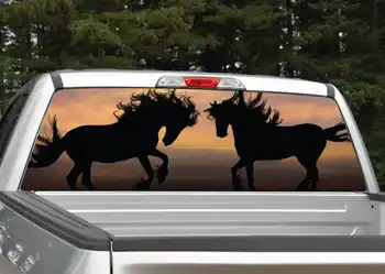 Графическая наклейка на заднее стекло с силуэтом заката диких лошадей для грузовика SUV (перфорированная)