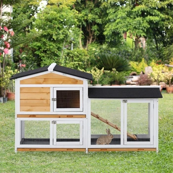 Двухъярусная деревянная клетка для кроликов, клетка на заднем дворе, домик для мелких животных с пандусом и бегом на открытом воздухе - идеальный проект 