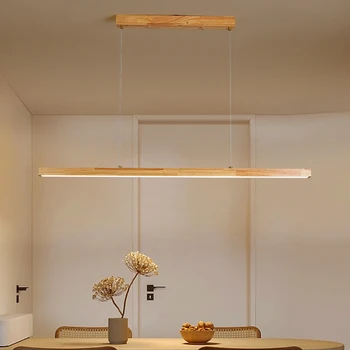 Деревянная люстра для столовой простые современные минималистичные линии, скандинавский светильник для обеденного стола, креативная барная стойка, лампы с длинной полосой
