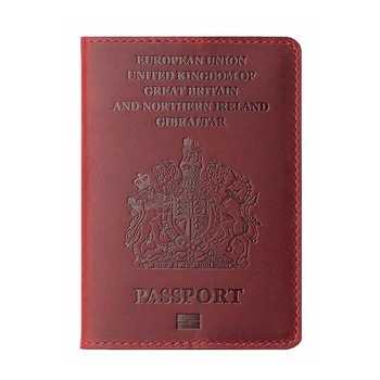 Держатель для паспорта Соединенного Королевства из натуральной кожи с гравировкой, Персонализированная обложка для паспорта Великобритании, дорожный кошелек для мужчин и женщин
