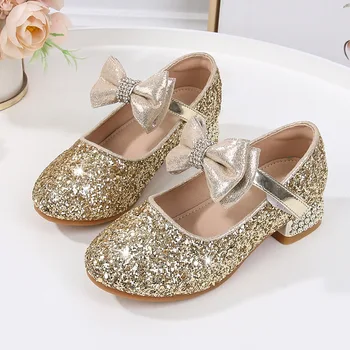 Детская обувь принцессы 2023, Весенние новые хрустальные туфли, модные танцевальные вечеринки на высоких каблуках для девочек