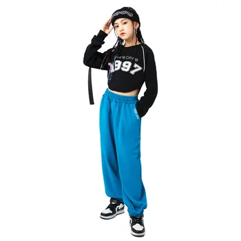 Детская одежда в стиле хип-хоп, подростковое шоу, укороченный топ, рубашка с длинным рукавом, повседневные штаны для уличных пробежек для девочек, одежда для джазовых танцев