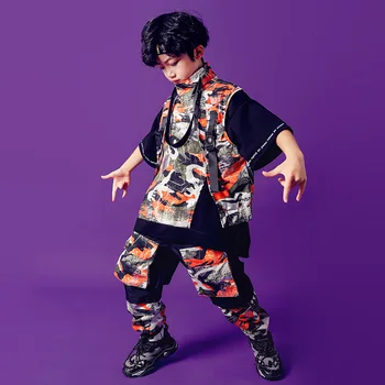 Детская одежда в стиле хип-хоп, водолазка, куртка без рукавов, топ, камуфляжные тактические брюки-карго для девочек, танцевальный костюм для мальчиков, уличная одежда