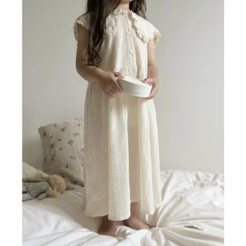 Детская одежда, однотонное платье для девочек, летняя новинка 2023, модное повседневное удобное платье трапециевидной формы из хлопка и льна с фланцами