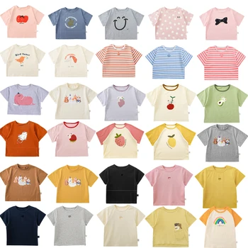 Детская футболка 2023, Новая летняя футболка с круглым вырезом и короткими рукавами с героями мультфильмов для маленьких девочек, тонкие Милые пуловеры, топы, повседневная одежда для малышей