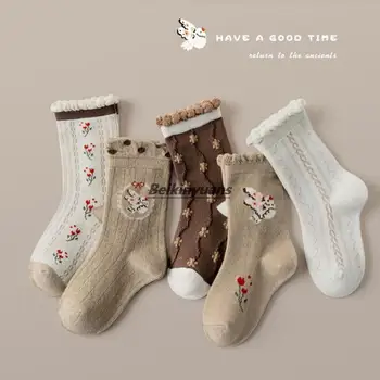 Детские носки оптом, осенние носки с героями мультфильмов, - это корейские носки ins wind для девочек, кружевные хлопчатобумажные носки.