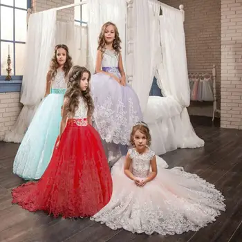 Детское кружевное длинное платье для девочек на выпускной, свадебное платье подружки невесты, тюлевое элегантное Детское праздничное платье принцессы для церемонии, платье для Дня Благодарения
