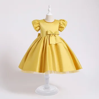 Детское платье платье принцессы для девочек атласное платье с большим бантом для маленькой девочки-цветочницы свадебное платье для выступления на фортепиано