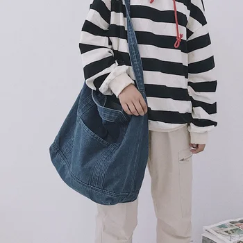 Джинсовая сумка через плечо, повседневная женская сумка из джинсовой ткани, Корейская модная сумка-мессенджер с верхней ручкой, высококачественные женские сумки