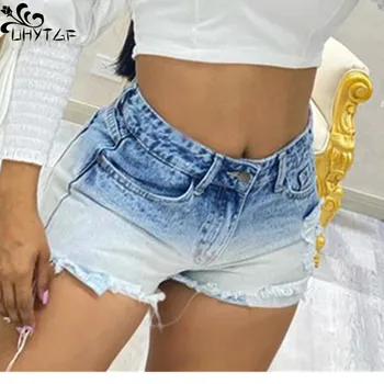 Джинсовые шорты UHYTGF, женские летние уличные шорты с постепенным изменением цвета, повседневные горячие брюки с необработанным краем, женские джинсовые шорты 404