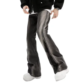 Джинсы-клеш на молнии градиентного цвета в американском уличном стиле, хит продаж, мужские брюки с прямыми штанинами tide