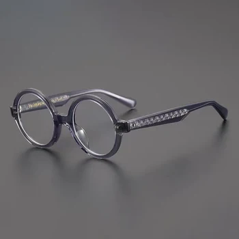 Дизайнерская винтажная круглая прозрачная серая оправа для очков ручной работы для мужчин и женщин, классические ацетатные очки для близорукости