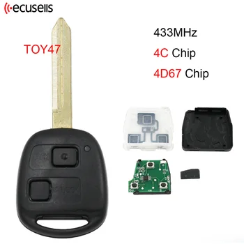 Дистанционный ключ-брелок с 2 кнопками для Toyota RAV4 Corolla Yaris 433 МГц с чипом 4C/4D67 внутри необрезного лезвия TOY47