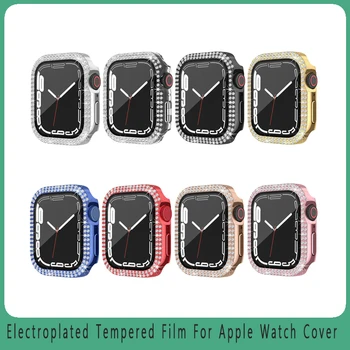 Для Apple Watch Applewatch7 Защитная крышка ПК С Гальваническим Покрытием Двойная Дрель Встроенная Закаленная Пленка для корпуса iwach8