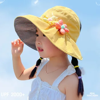 Для детей 2-6 лет, пустой цилиндр для девочек, защита от ультрафиолета, солнцезащитные шляпы рыбака с большим краем, Летняя кепка, Детская шляпа для путешествий и пляжа