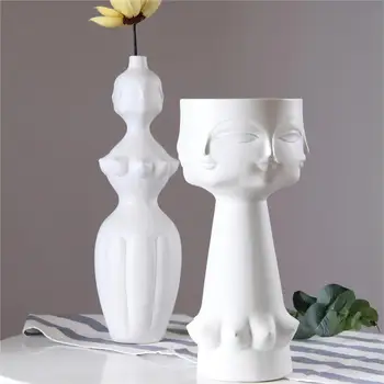Домашний декор в скандинавском стиле, художественная Гидропонная ваза с человеческим лицом, Простые украшения для стола в гостиной, Керамическая ваза для сухих цветов